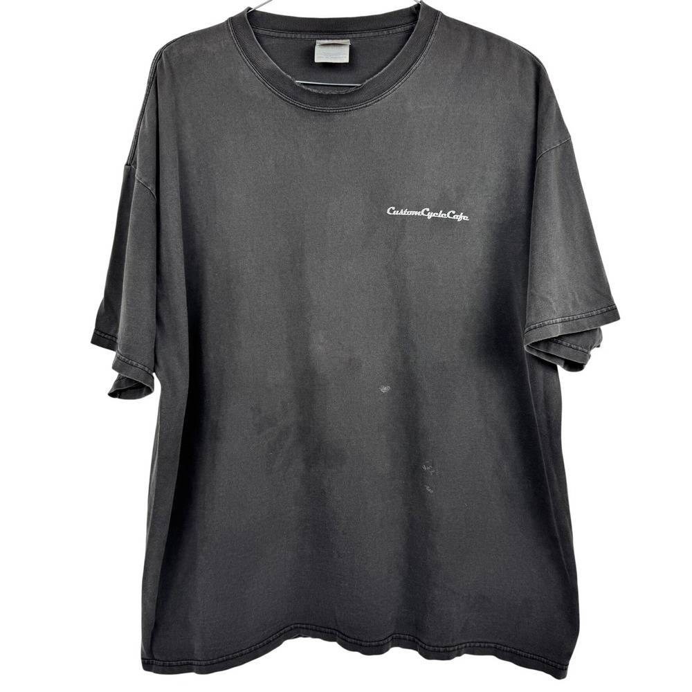 Custom‎ Cycle Cafe Motorcycle V Rider Graphic T-Shirt Soft Worn Biker Tee Faded